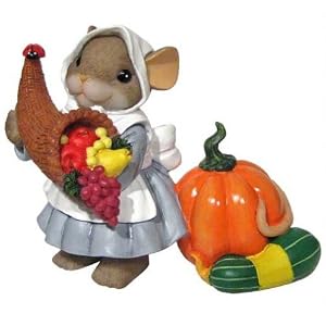 Charming Tails Pilgrim Girl Holding A Harvest of Good Things for You