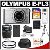 Olympus PEN E-PL3 Micro 4/3 Digital Camera & 14-42mm II Lens (Silver) with M.Zuiko 40-150mm Lens + 32GB Card + Battery + Case + Telephoto/Wide-Angle Lens Set + Filters + Tripod Kit (Refurbished by Olympus)