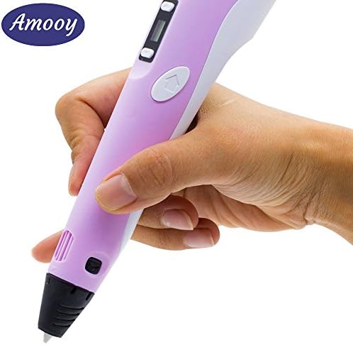 Amooy 2015 New 2nd Generation 3D Printer Pen With LCD Display | Doodle In 3 Colors, ABS Filament 1.75mm | Adjustable Temperature, Stereoscopic Design, Pink