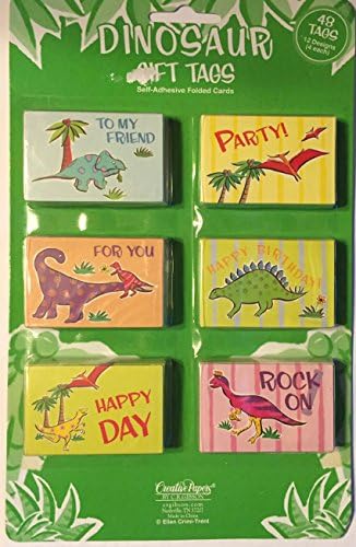 Dinosaur Gift Tags- 48 Gift tags, 12 Designs- 2.25 x 1.5 inches