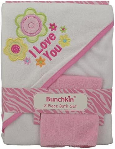 Bunchkin Pink Hooded Towel and Washcloth Bath Set For Baby Girls