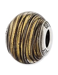 Sterling Silver Reflections Italian Murano Yellow Stripes Glass Bead