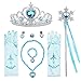 T-Trees Princess Dress Up Accessories Gift Set for Elsa Cinderella Crown Scepter Necklace Bracelet Earrings Rings Gloves (7pcs)