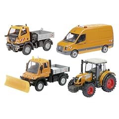 Dickie-Schuco 452589300 - Schuco - Set Kommunal Aktuell 1:87 Inhalt: VW Crafter Kastenwagen, Claas Arion 450, MB U300 Schuco - Winterdienst, MB U20, orange, Windowbox