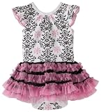 Vitamins Baby Baby-Girls Damask Print Creeper Set, White, 6 Months