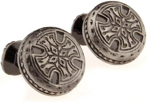 Santimon - Brown Brass Drawbench Retro Greek Adytum Carved Decorative Pattern Men Cuff Cufflinks