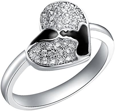 Alloy Gold-Plated White Gold Color Rhinestone Crystal Love Heart Ring