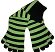 Cotton Socks Feelmax Toe Socks Black/Apple Green Stripe Ladies Shoe Size 5 - 8