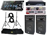 Pyle Complete DJ Package -- PDCD210 Professional Dual DJ CD Player With Jog Dial + PYD1808 19 Rack Mount 4 Channel Professional Mixer + PTA1400 1400W Professional Power Amplifier + Pair of PADH1569 1000W Heavy Duty Speaker MDF Construction With Reinforced Corners + PMDK101 Heavy-Duty Aluminum Anodizing Dual Speaker Stand & Speakon Cable Kit.