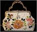 A Vintage Style White Cloth Base, Sequin and Beaded Evening Handbag W/butterfly & Flower Pattern, Chain