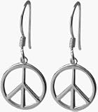 Genuine Sterling Silver Peace Symbol Drop Style Earrings