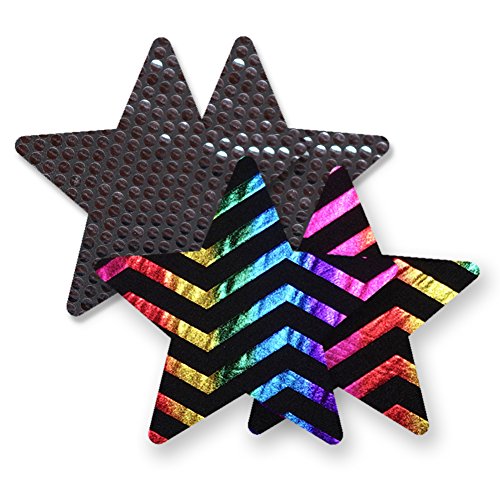 Nippies Black Sequins Metallic Rainbow Star Waterproof Nipple Cover Pasties