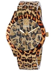 GUESS Womens U0001L2 Sporty Animal Magnetism  Gold-Tone Watch