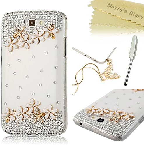 Note 2 Case, Galaxy Note 2 Case - Mavis's Diary 3D Handmade Bling Crystal High Heels Sparkle Glitter Diamond Bow Rhinestone Case Hard Cover for Samsung Galaxy Note 2 N7100 I605 L900 I317 T889 T-Mobile Version with Soft Clean Cloth (One Case&amp;One Golden Bling Butterfly Dust Plug&amp;One Feather Stylus Pen)