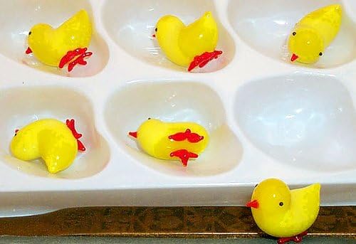 CHICKEN Artglass 1 inch MINI sized FIGURINES SMALL BABY CHICK ALL YELLOW 6 Pc. BOX LOT