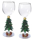 Pair of Christmas Tree Wine Glasses