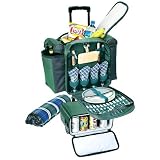 Excursion Pine Green W/lattice stripe Deluxe Picnic Trolley with Deluxe Service for 4