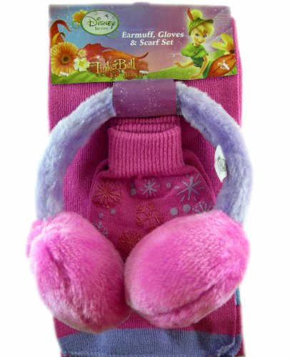 Disney Fairies - Tinker Bell Winter Set - 3pcs - Earmuffs, Gloves and Scarf Set - Pink and Lavender