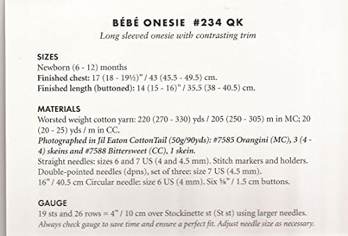 Bebe Onesie Jil Eaton MinnowKnits Pattern 234 QK Long-sleeved Onesie to knit for babies NB - 12mos