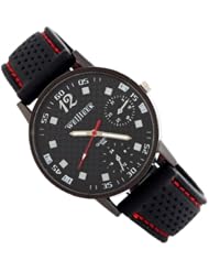Sotijobs Lovers Men Women Silicon Band Big Dail Black Face Analog Quartz Wrist Casual Sports Watch Black