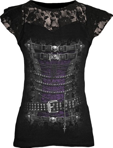 Spiral - Womens - WAISTED CORSET - Lace Layered Cap Sleeve Top Black