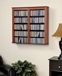 Double Floating Wall Media Storage in Cherry with Black Finish PREPAC CFW-0349