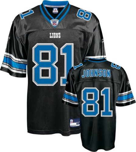 Detroit Lions CALVIN JOHNSON #81 Mens NFL Alternate Replica Jersey, Black