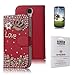 ArmyBee inc(TM) Samsung Galaxy S4 i9500 Bling Red Crystal Love Crown Premium PU Leather Flip Wallet Case Cover Design for Girls With Card Holder / Accessory Slots (Fits: Samsung Galaxy S4 / i9500, Package includes: 1 X ArmyBee(TM) Screen Protector)