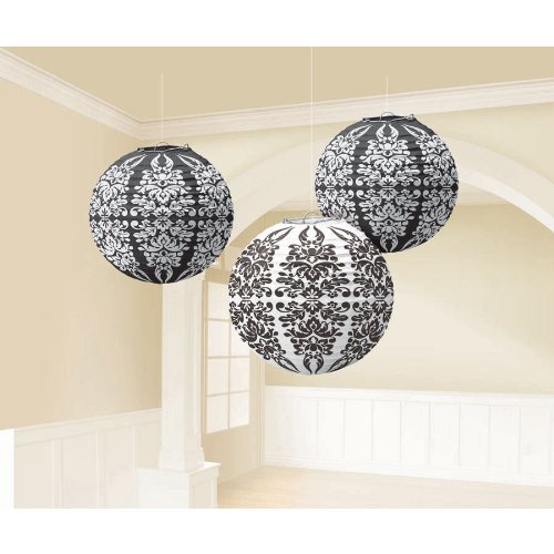 Black Damask Paper Lanterns Party Accessory