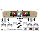 PAIR TAN SUNVISOR VISOR LCD MONITORS WITH BUILT IN DVD PLAYERS, GAMES, USB AND... 