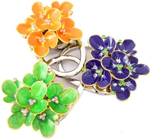 [set of 3] - handbag table hook hanger holder- Flower Design Floral Pattern- Crystal Surrounded By Diamonds - with gift box and velvet pouch