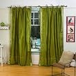 Indo Olive Green Tie Top Sari Sheer Curtain (43 in. x 84 in.)