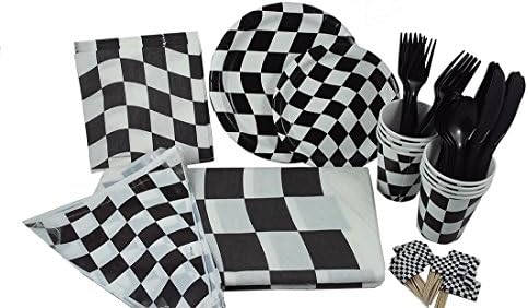 Race Car Party Supplies Kit for 8. Perfect for Nascar or Racing Theme Birthday. Includes Plates, Napkins, Cups, and Accessories