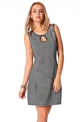 Polyester Keyhole Sleeveless Sheath Houndstooth Print Plaid Print Bodycon Dress/Mini Dress 