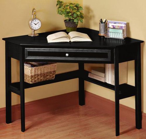 Oxford 50 Inch Black One Drawer Corner Writing Desk, 30"Hx50"W, BLACK