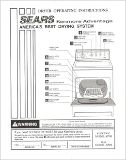 Sears Kenmore Advantage Dryer Operating Installation Instructions Owner