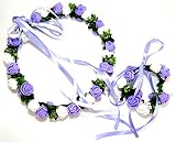選べる カラー 花冠 ヘッドドレス & 腕輪 ブレスレット　2点　セット  結婚式 や パーティ に (紫)