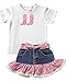 Girls Rodeo Skirt Set, 2 Piece Denim Skirt and Bandana Boots Tee, Cowgirl Western Outfit