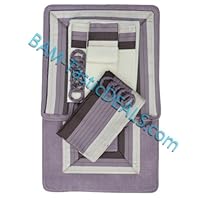 PURPLE with BROWN and BEIGE STRIPES 18-Piece Bathroom Set: 2-Rugs/Mats, 1-Fabric Shower Curtain, 12-Fabric Covered Rings, 3-Pc. Decorative Towel Set