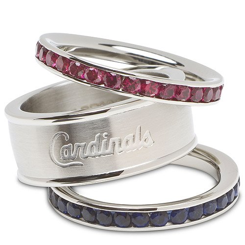 St. Louis Cardinals Crystal Logo Stacked Ring Set By Logoart® Ring Size 8