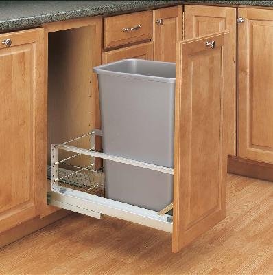 Single 50 Quart Pull-Out Waste Container, Silver