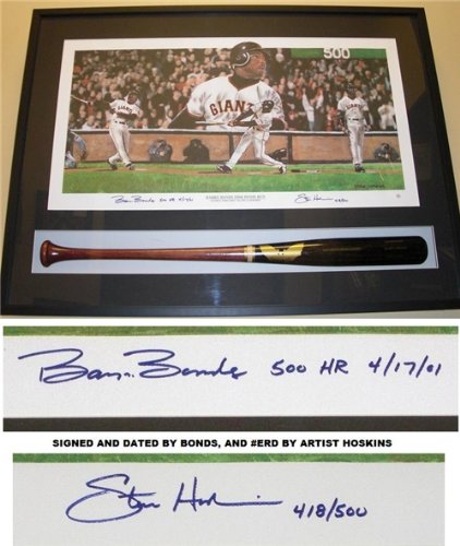 Barry Bonds Autographed/Hand Signed 500 Home Run Canvas Print - Custom Framed with a Bat