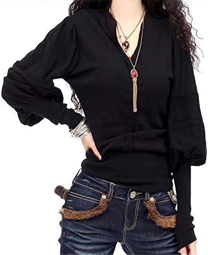 Changde360 Warm Women's Long Lantern Sleeve Cashmere Sweaters And Pullovers Female Artkas Clothing Autumn And Winter Warm Sweater Casual Jumpers BlackS Soft