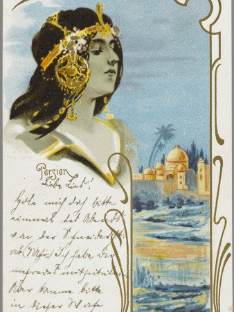 A Persian Woman in Art Nouveau Style Wearing Elaborate Gilt Headdress Photographic Poster Print, 18x24