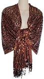 Sheer Brown Sequin Fringed Evening Wrap Shawl for Prom Wedding Formal