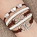 LovelyJewelry Leather Wrap Bracelets Girls Double Hearts Infinity Rope Wristband Bracelets