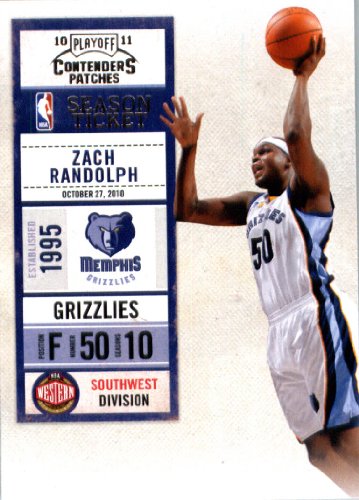 2010 11 Playoff Contenders Plates & Patches Basketball Card # 50 Zach Randolph Memphis Grizzlies In a Protective Screwdown Display Case!