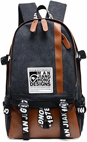 MANJH Male Casual Hiking Daypack Backpack Computer Rucksack Pu Stitching Black