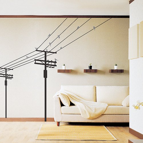 Reusable Decoration Wall Sticker Decal - Electric Poles and Birds