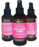 Organic Rose Water Toner by Sky Organics 4oz-100% Pure, Organic Distilled Rosewater Toner For Face And Hair- Best Gentle Facial Cleanser -Preps Dry & Acne Prone Skin for Serums, Moisturizers & Makeup